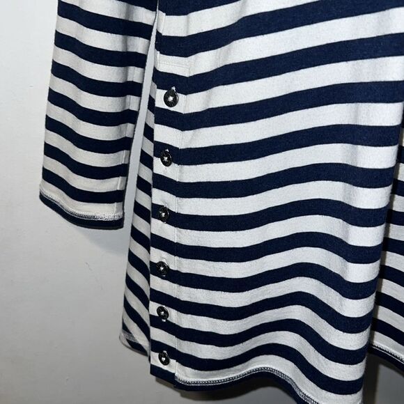 SOFT SURROUNDING Navy Blue Striped Tunic Top With Side Buttons-S - Picture 4 of 9